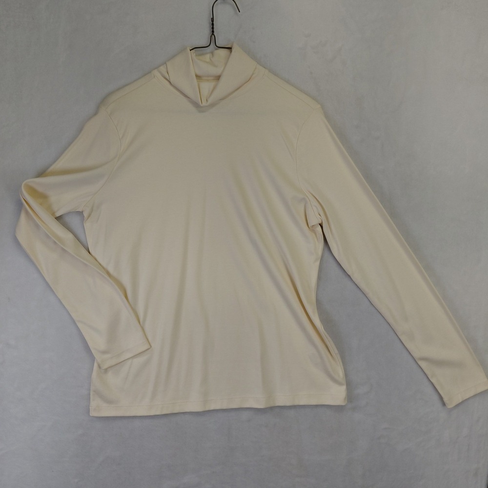 LL Bean Womens Supima Cotton Mock Neck Long Sleeve Top Cream M-REG 214942